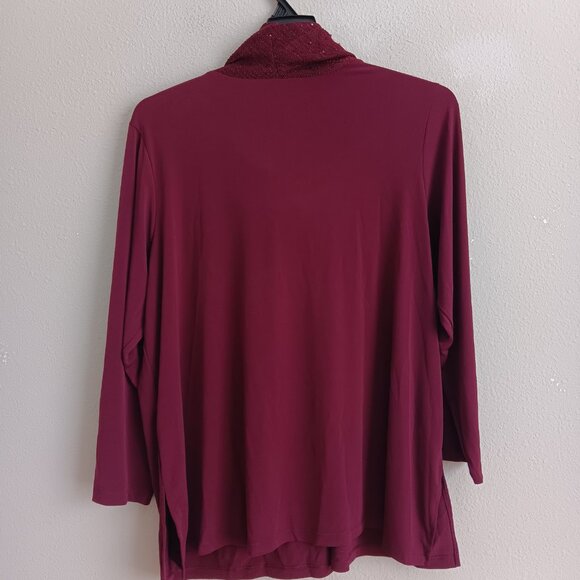 Susan Graver REG Liquid Knit Tunic with Sequin Cowl-Neck , Wine more Size a62346 - Picture 3 of 3